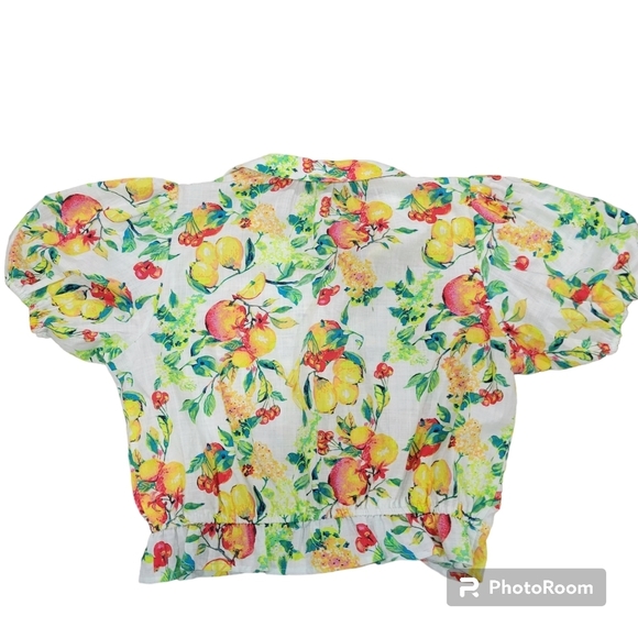 Lauren Conrad Tropical Fruit Button-Front Puff-Sleeve Top Size L - Picture 9 of 11
